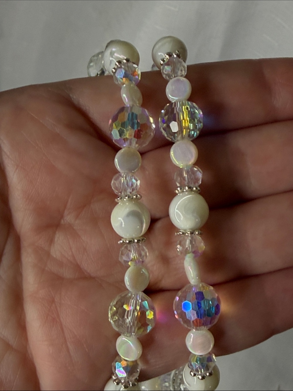 Handcrafted “The Sparkly Mother of Pearl” Necklace and Earring Set - Picture 6 of 7